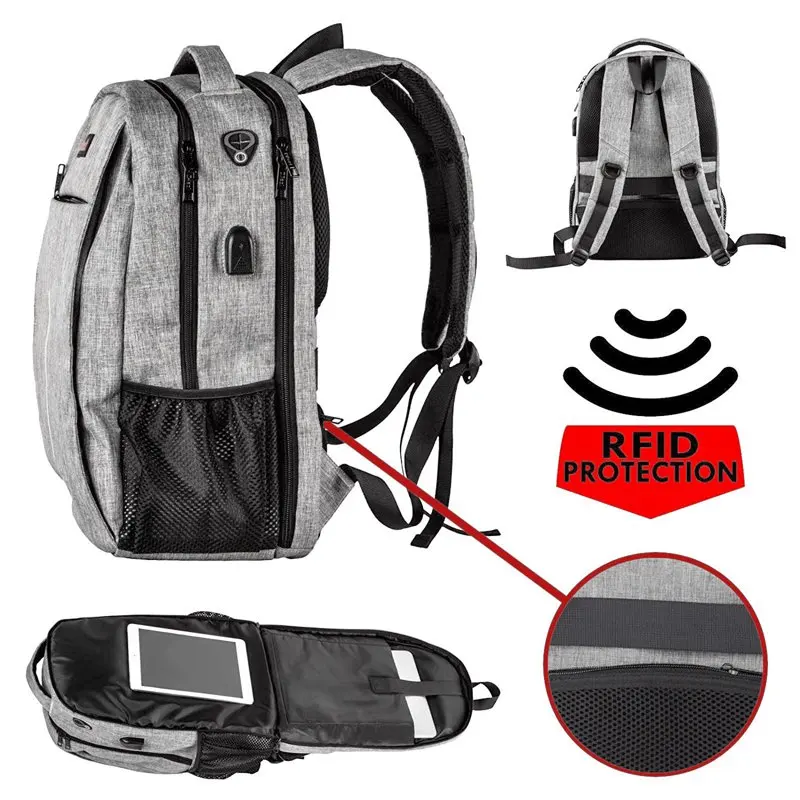 RFID-Safe Travel Laptop Backpack with USB Charging Port