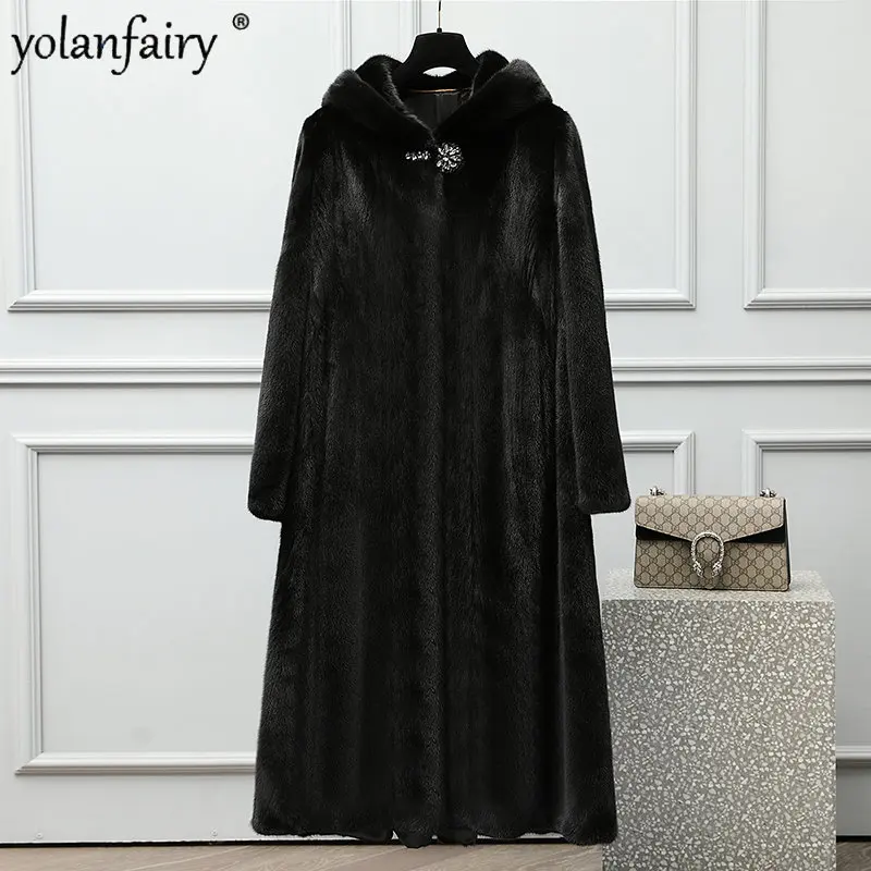 

Женская Шуба из 100% натурального меха норки, куртки из цельного меха норки, новинка зимы 2023, распродажа, длинная шуба средней длины с капюшоном, женская одежда FCY4439