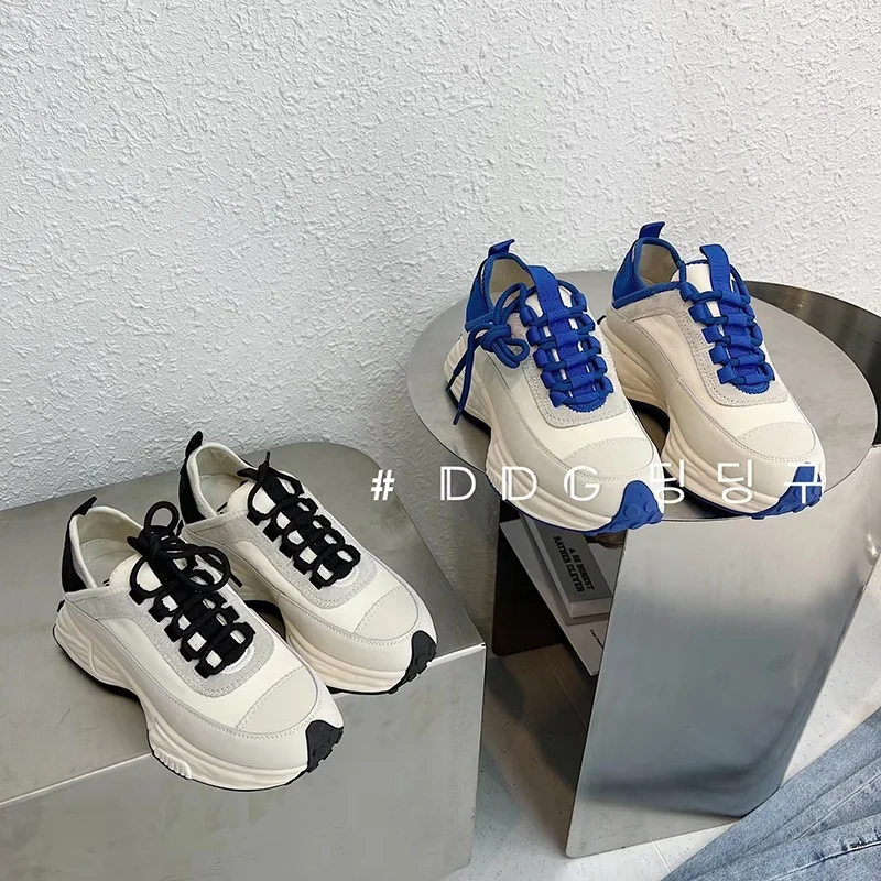 

2022 Women Gump Platform Runner Sneaker Thick Sole Lace Up White Sports Shoe Versatile Muffin Female Tall Slim Daddy's Shoes