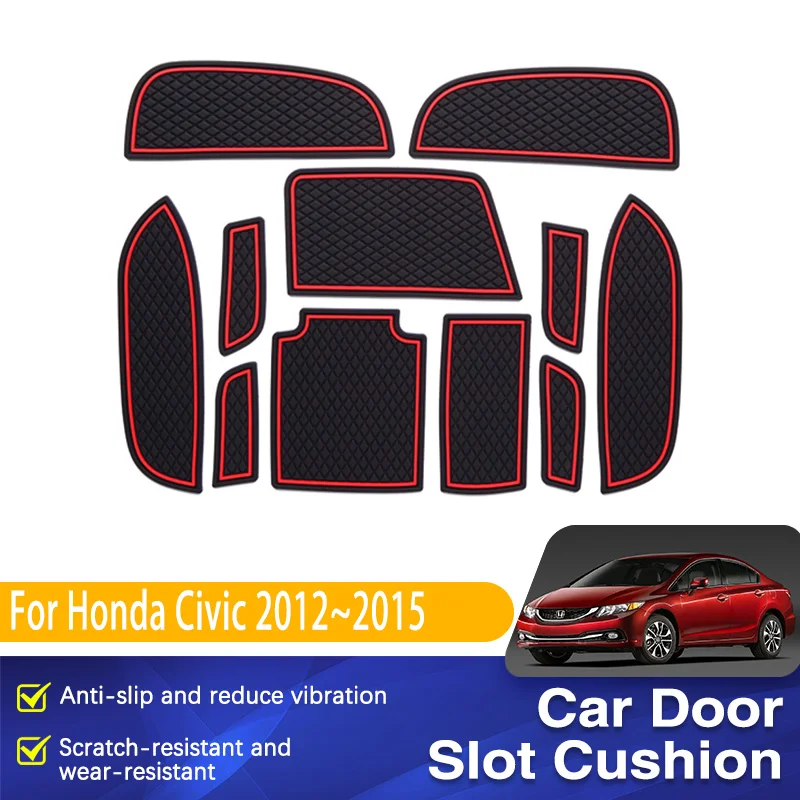 

Car Slot Hole Pads For Honda Civic MK9 1.8L 2.0L 2012~2015 Auto Luxurious Anti-Slip Mats Rubber Door Groove Mat Car Accessories