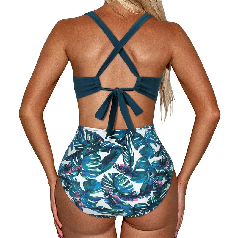 Женский купальный костюм купальник с леопардовым принтом облегающий высокой