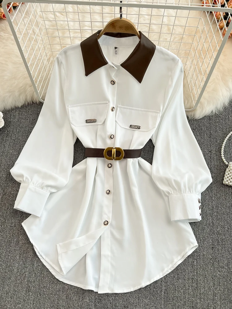 

Женское весеннее платье, свободное облегающее платье-рубашка средней длины с длинным рукавом и воротником-поло, модель D2115, 2022