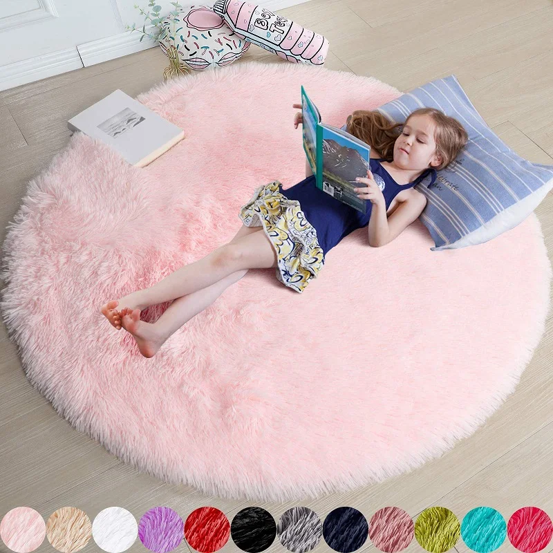 

Hot Sale Round Rug Shaggy Plush Carpet Soft Artificial Wool Area Rugs for Bedroom Living Room Floor Home Floor Mat Bedside Rugs