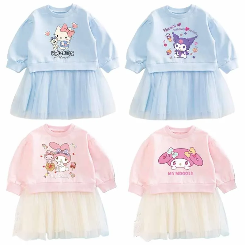 

Sanrios аниме мультфильм Kuromi HelloKittys My Melody детская одежда для девочек весна-осень пуловер свитер юбка платье с длинным рукавом