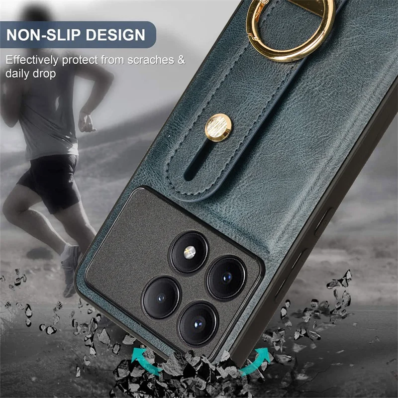 Противоударный деловой кожаный чехол для Xiaomi Poco X6 Pro с ремешком на руку Redmi K70E k70e