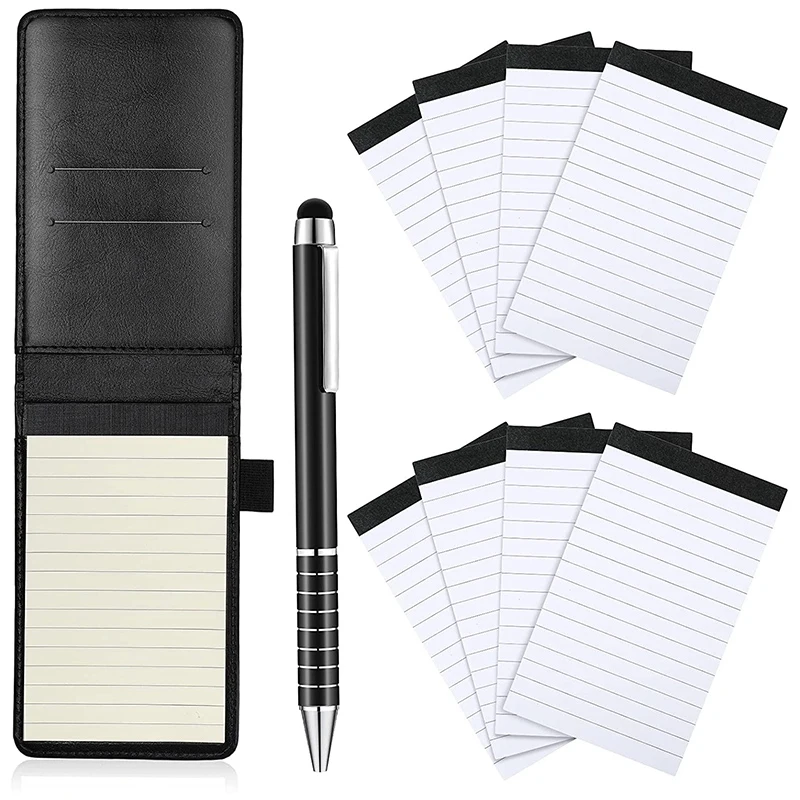 

10 Pcs Notepad Holder Set, Mini Pocket Notepad Holder With 50 Lined Sheets, Metal Pen And 8 Pcs Memo Refills