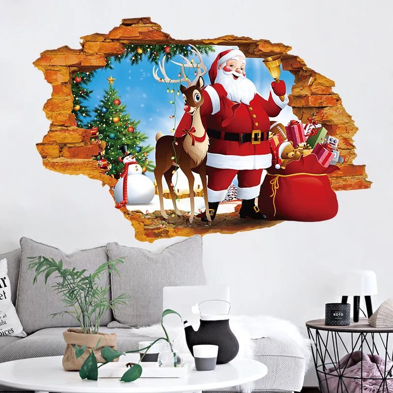 

Christmas decorative wall stickers wall Santa Claus decals imitation 3D effect removable fake windows