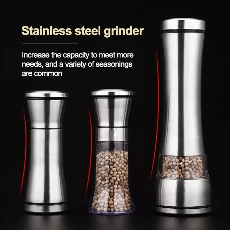 

New in Salt and Pepper Grain Mill Shakers Stainless Steel Metal Food Grinder Pulverizer Spice Jar Condiment Container Kitchen To
