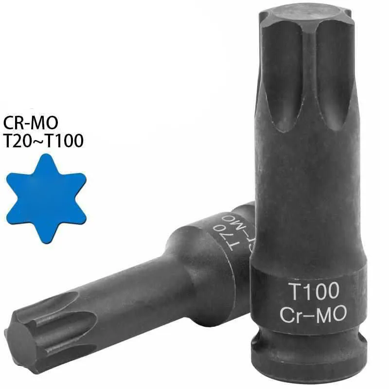 1 шт., ударные торцевые биты Torx, 1/2 дюйма, адаптер для головки привода, отвертки T20 T25 T27 T30 T35 T40 T45 T50 T55 T60 T70 T80 T100