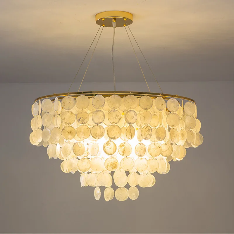 

Modern Chandelier Lighting for Living Room Nordic Shell Lustre Hanging Lamp Bedroom Dining Room Gold Chrome Metal Light Fixture