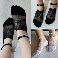 3pairs women lace short socks transparent pearl socks thin breathable cute korean style invisible floral ankle socks hot sale