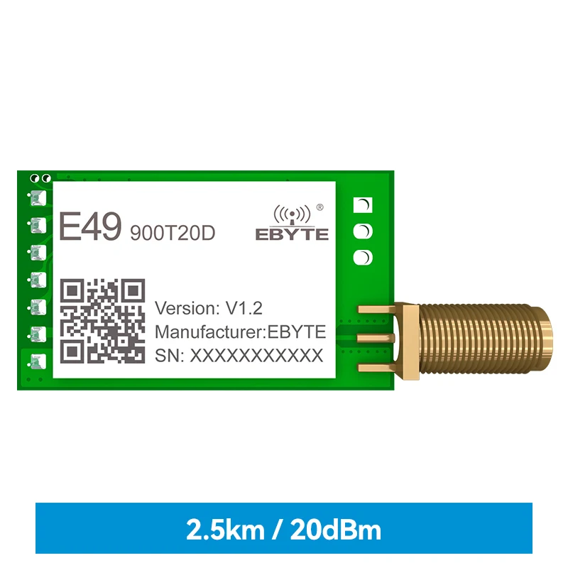 

Беспроводной модуль передачи данных Φ UART 20 дБм 2,5 км SMD ISM IoT 868 МГц-915 МГц беспроводной модуль с отверстиями для печати IPEX/Stamp