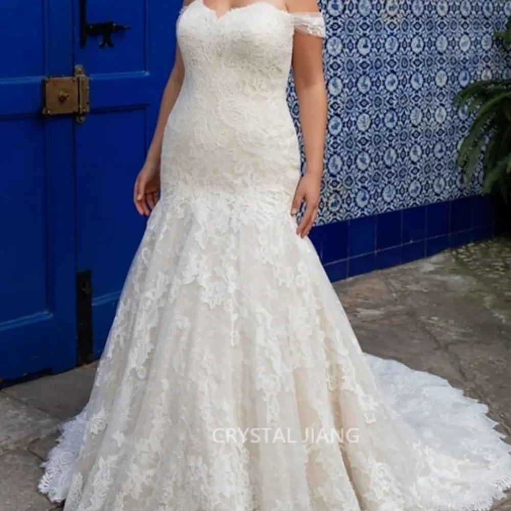 

Long Off the Shoulder Lace Wedding Dresses Sleeveless Vestido De Novia Mermaid Sweep Train Bridal Gowns
