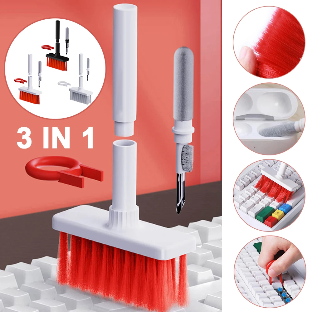 

3 in 1 Multi-Purpose Keyboard Cleaning Brush Earphone Computer Keycap Puller Cleaner Wireless Earbuds Dust Remover Tool Kit