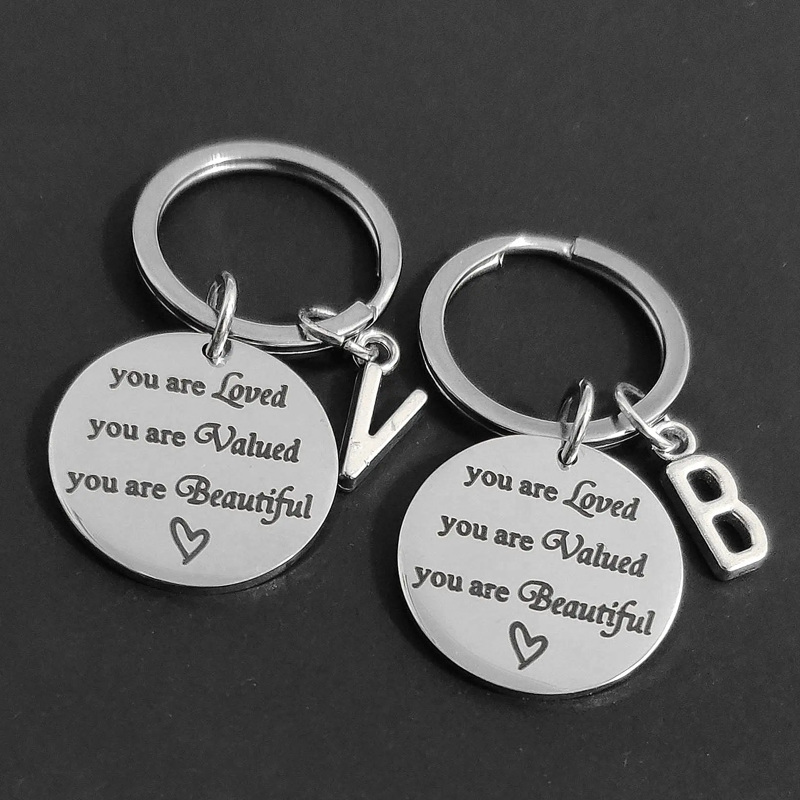 

Lanyard for Keys Creative You Are Loved Valued Beautiful Gift Lettering Keyring Stainless Steel Ornaments 26 Letters Carabiner
