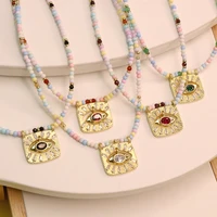 boho colorful glass seed beads necklace for women girls fashion evils eye zircon pendant clavicle chain charms jewelry wholesale