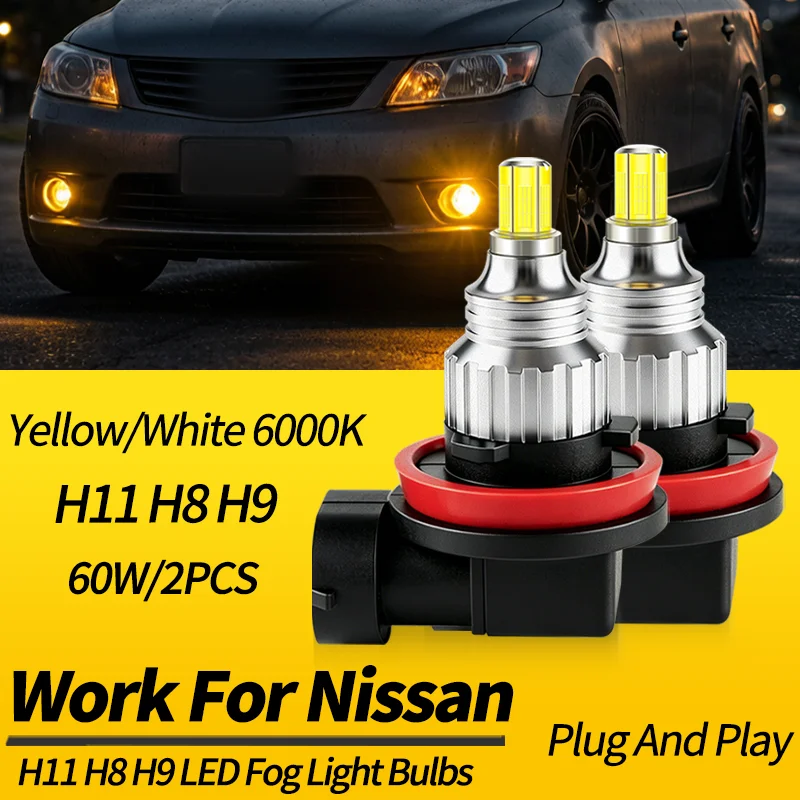 Фото 2 шт. светодиодные лампы H11 H8 для передних противотуманных фар Canbus для Nissan Juke 11-22, Altima 07-18, Rogue 08-13, Maxima 04-14, 16-18, Frontier 05-18 №1
