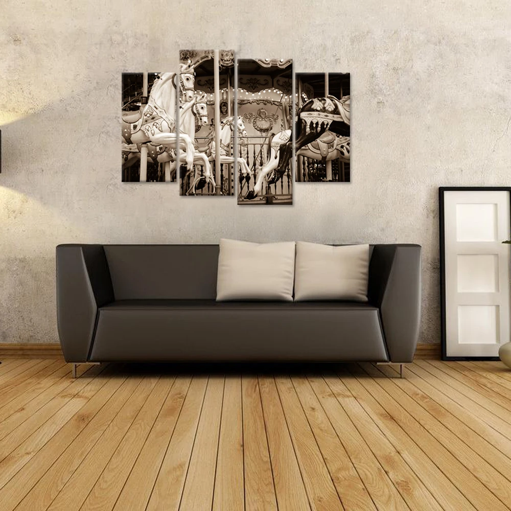 4 шт. карусель лошади домашний декор плакат парк развлечений Печать на холсте