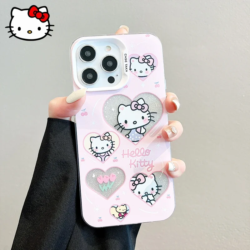 

Милый чехол для телефона с изображением героев мультфильма «HelloKitty» Sanrio с гальваническим зеркальным покрытием и защитой от падения для IPhone 15 14 13 Promax