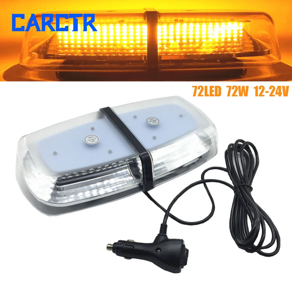 CARCTR 72 LED Car Roof Strobe Beacon Lights 72W Flash Emergency Warning 12-24V Yellow/Red Blue Car Warning Light Accessories