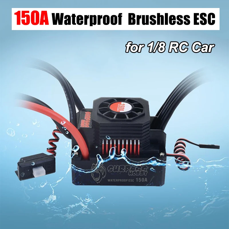 Surpass Hobby 150A Waterproof Sensoreless Brushless ESC Speed Controller for 1/8 RC Car Buggy Z406 Wltoys Axial Redcat