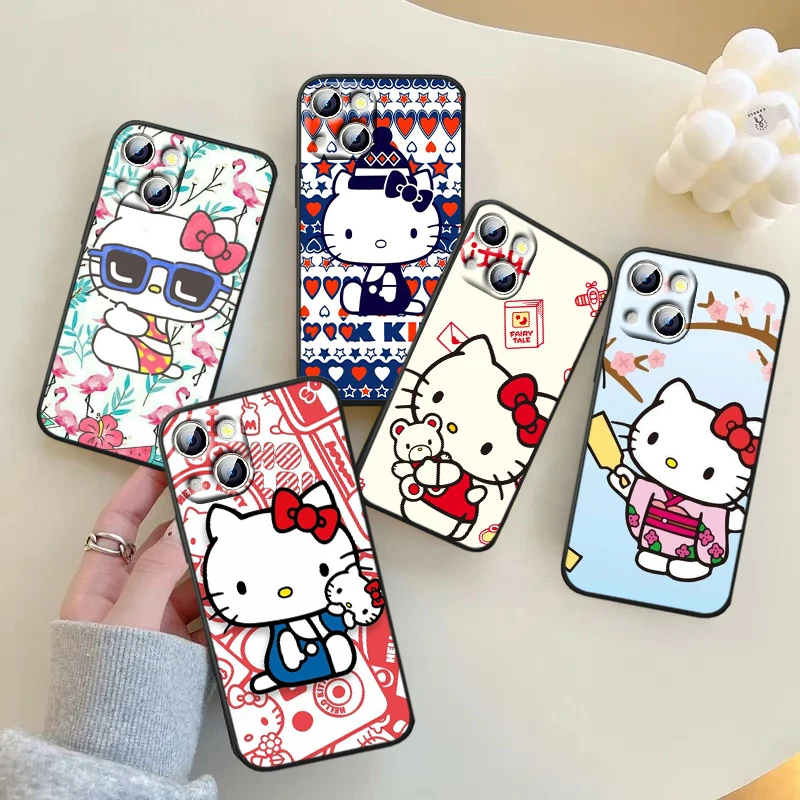 

Cool Anime HelloKitty For iPhone 14 13 12 11 Pro Max XS Max X XR 7 8 Plus 6S 5S Silicone Black Shell Phone Case