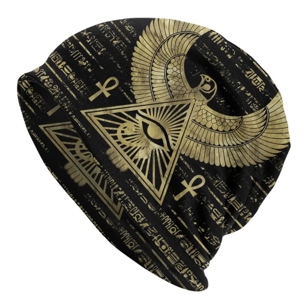 

Gold Egyptian Ancient Bonnet Hat Winter Skullies Beanies Hats Egypt Hieroglyphs Horus Anubis Unisex Knit Hat Spring Dual-use Cap