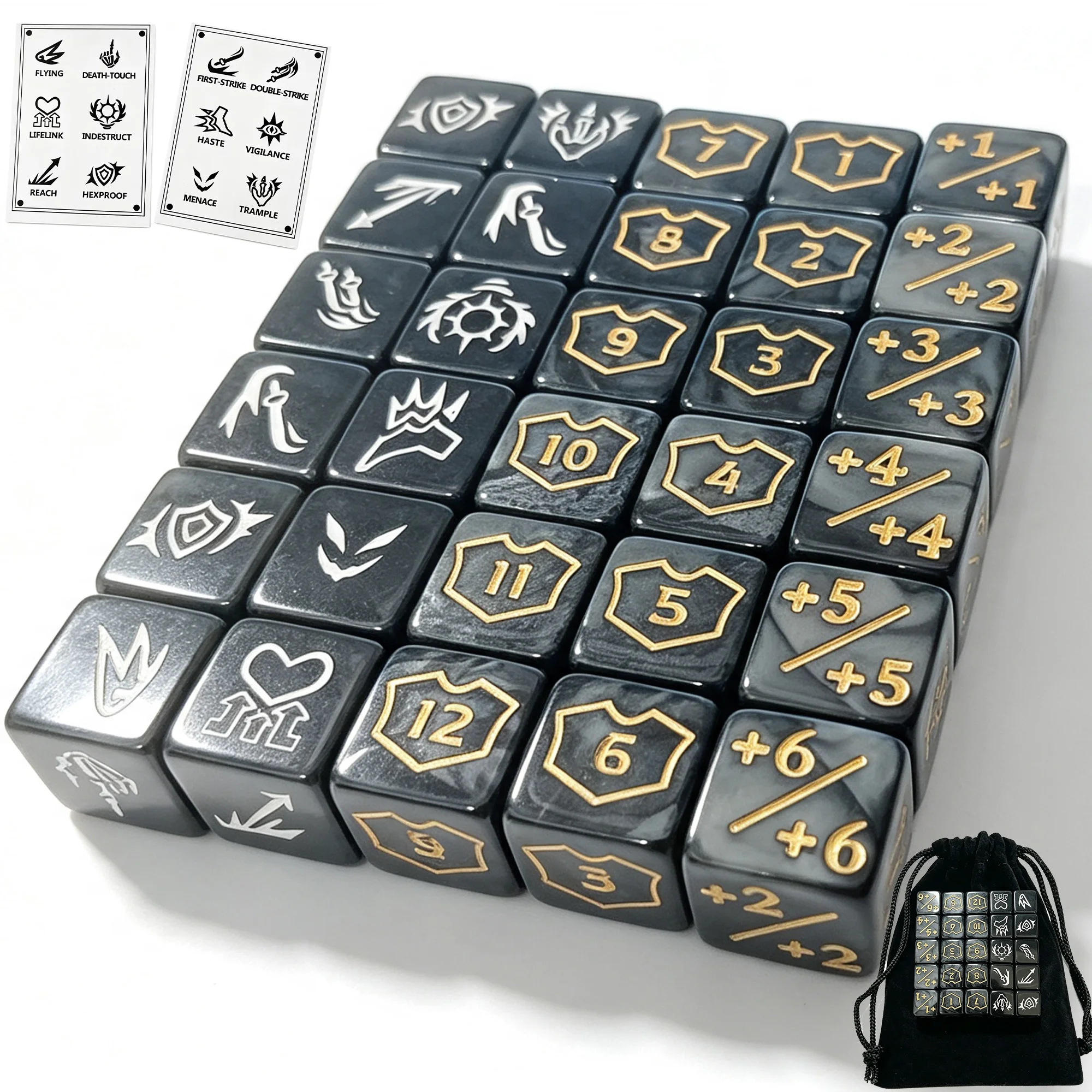 Фото 10 шт. игральных костей DND MTG +1/-1, набор кубиков D&D с положительными и отрицательными значениями, жетоны Magic the Gathering с сумкой для хранения, игровые аксессуары. №1