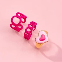 korean fashion y2k pink rings set for women girls peach heart chain taichi smiley face enamel knuckle ring jewelry accessories
