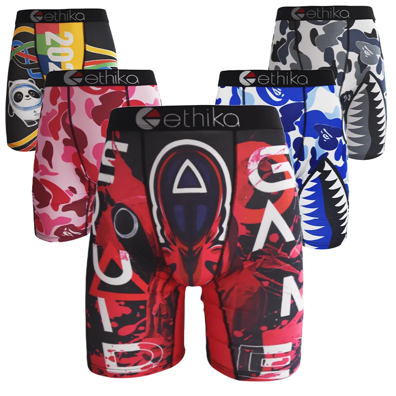 Фото ETHIKA летнее сексуальное мужское нижнее белье боксеры Cueca трусики нижнее белье трусы боксеры дышащие мужские трусы-боксеры с принтом №1