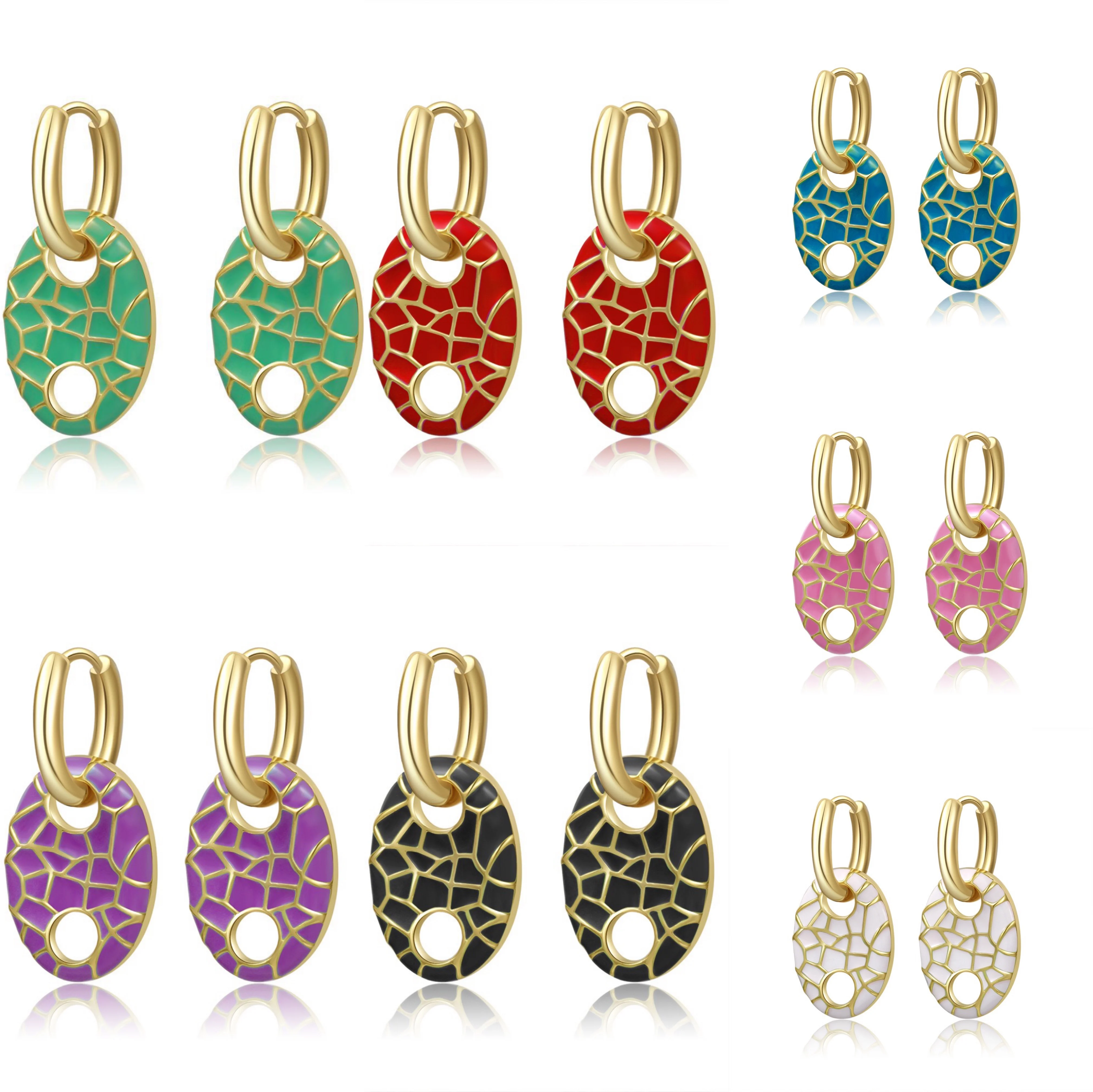 

Double hole hollow element multicolor oil dripping Earrings women's Earrings irregular pattern wild beauty accessories Women's