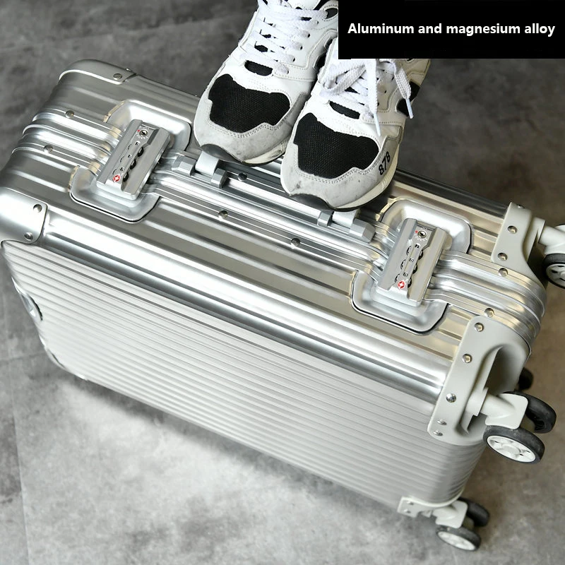 100% полностью алюминиевый чемодан на колесиках из магниевого сплава 20-дюймовая
