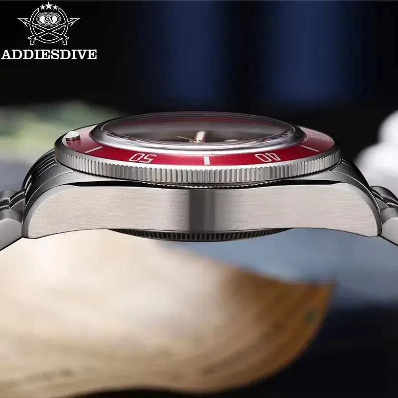 ADDIESDIVE AD2043 Men's Watch Luxury Black Dial Red Bezel BGW9 Luminous 200M Waterproof NH35 Movement Automatic Mechanical