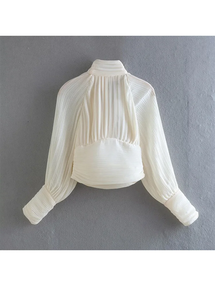 

Женская плиссированная блузка BM & MD & ZA, винтажная блузка на шнуровке с открытой спиной и длинным рукавом, шикарные топы 7969225, 2022, 7969/225