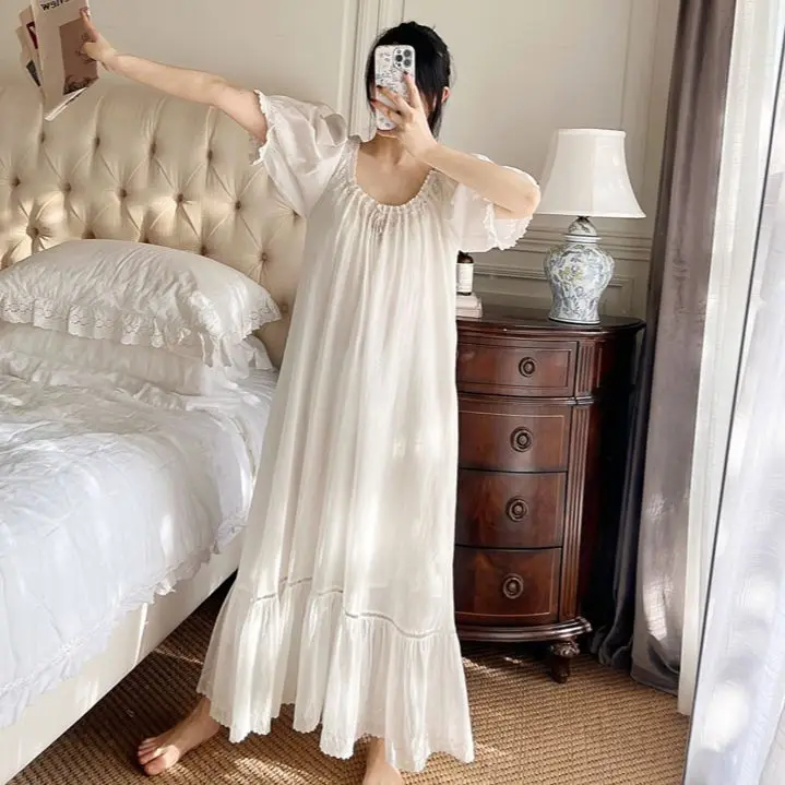 

Romantic Girl Nightgown Summer Cotton Sleepwear Dress Women