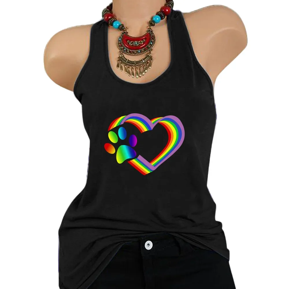 Весенняя трансграничная женская футболка 2020 собачья лапа радужное сердце узор с