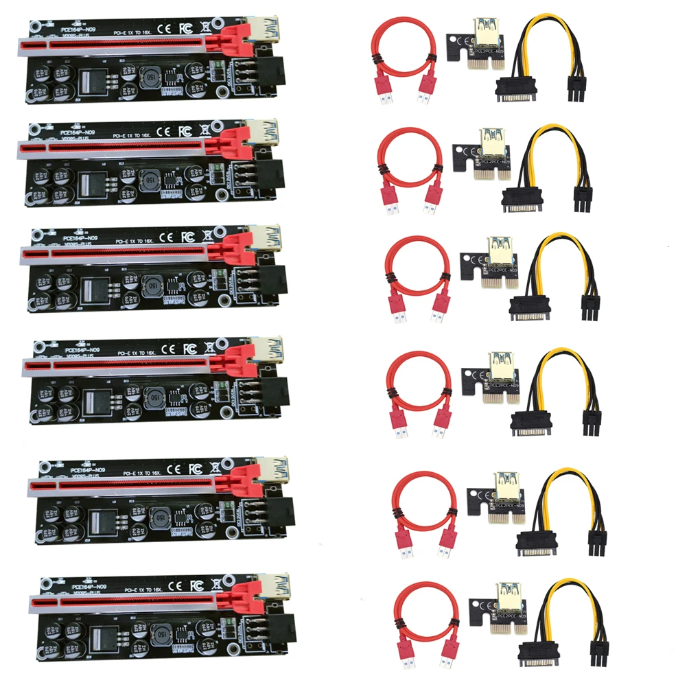 

6 шт. VER009S Plus PCI-E PCIE Riser 009s 6pin PCI Express адаптер карта Molex USB 3,0 кабель 1X 16X удлинитель