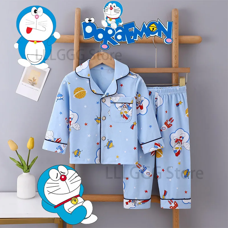 Doraemon Kawaii ночное белье комплект весна осень детские пижамы милые брюки с длинным