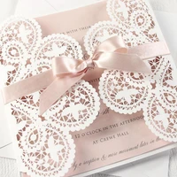 10 pieceslot white lace rose gold bowknot wedding invitation card laser floral pink engagement quinceanera invitations ic134