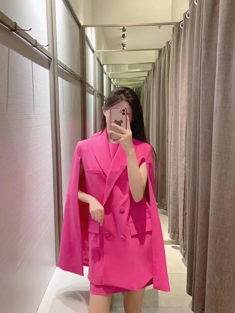 Женский пиджак с карманами TRAF Розовый Повседневный Блейзер модный двубортный