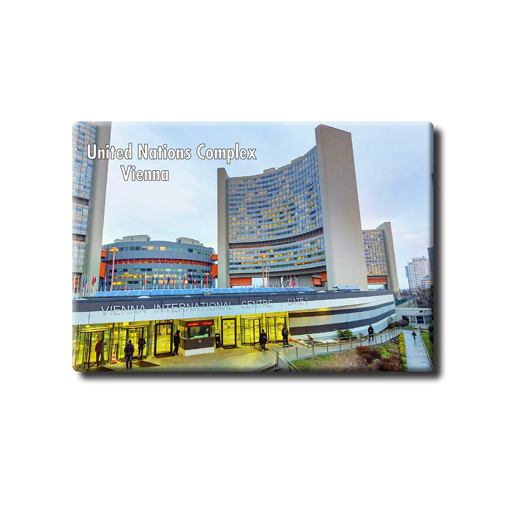 

Austria Vienna "United Nations Headquarters Building" Tourist Souvenir Tinplate Refrigerator Sticker Home Decoration 27218