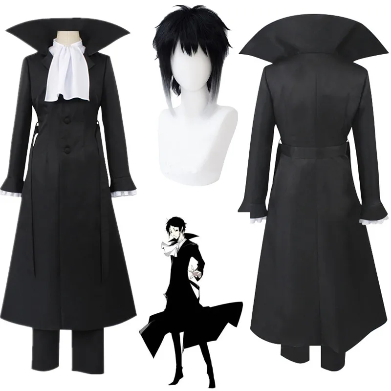 

Anime Bungo Stray Dogs Akutagawa Ryunosuke Costume Suits Cloak Black Uniform Halloween Christmas Party Clothes.