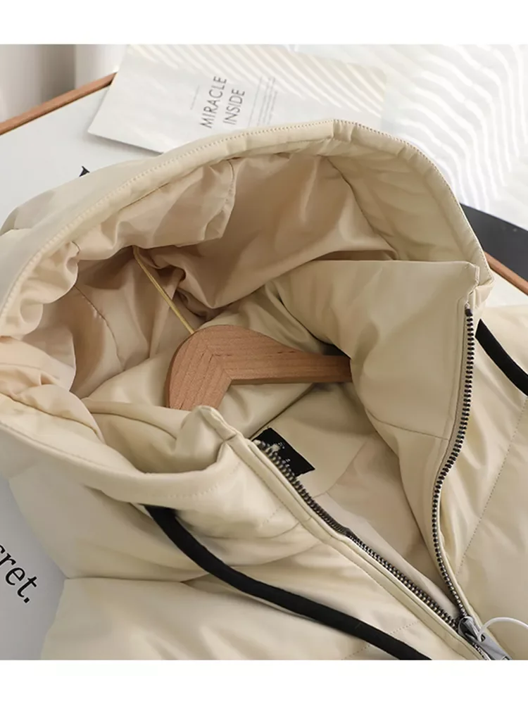 New2022 Loose PU Leather Parkas Women Fashion Hooded Faux Leather Coats Women Elegant Solid Zipper Cotton Jackets Female Ladies