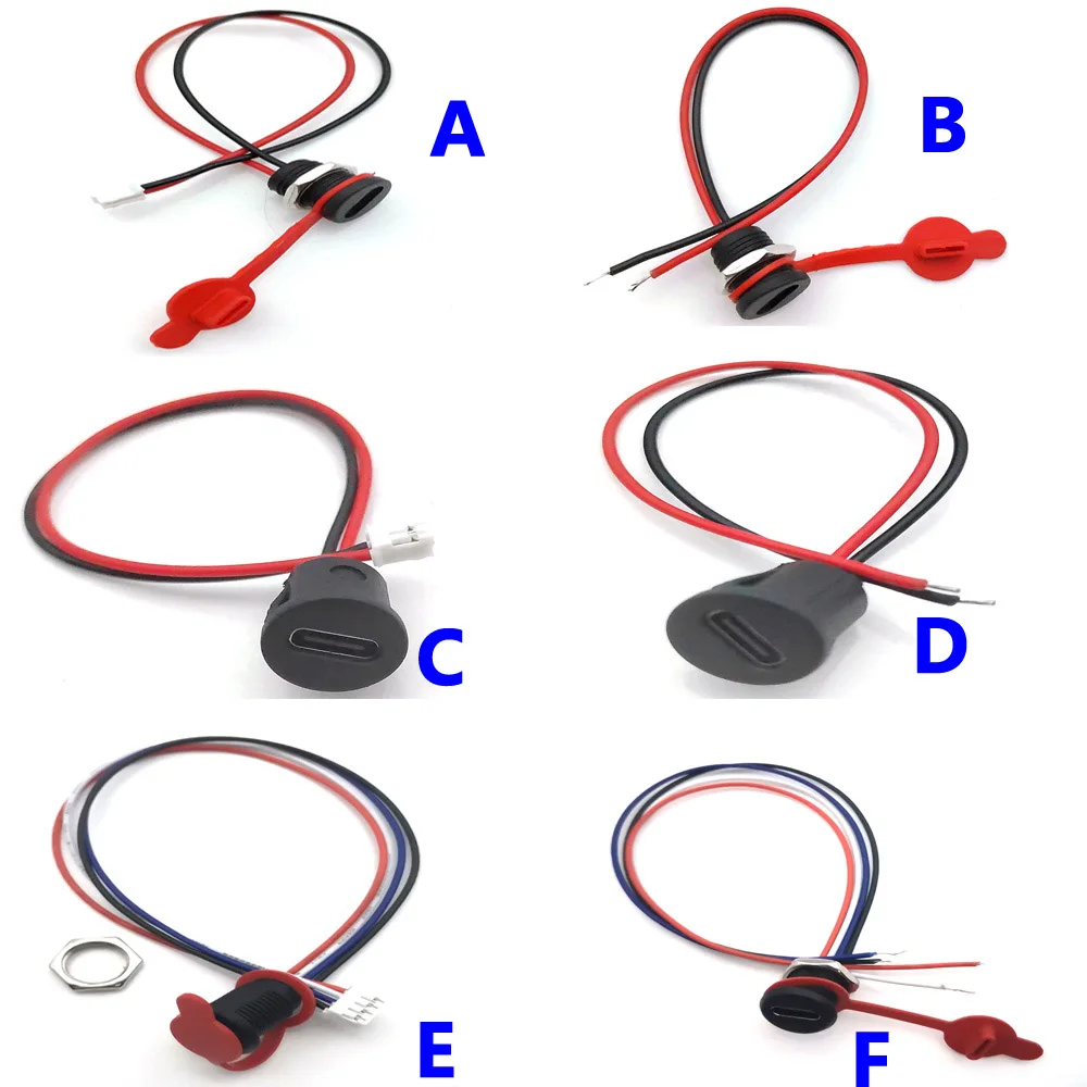 

10pcs USB-C Connector 2pin 4pin Type-C to PH2.0 With Wire Nut Snap Plate Female 3A 2A USB High Current Fast Charging jack port