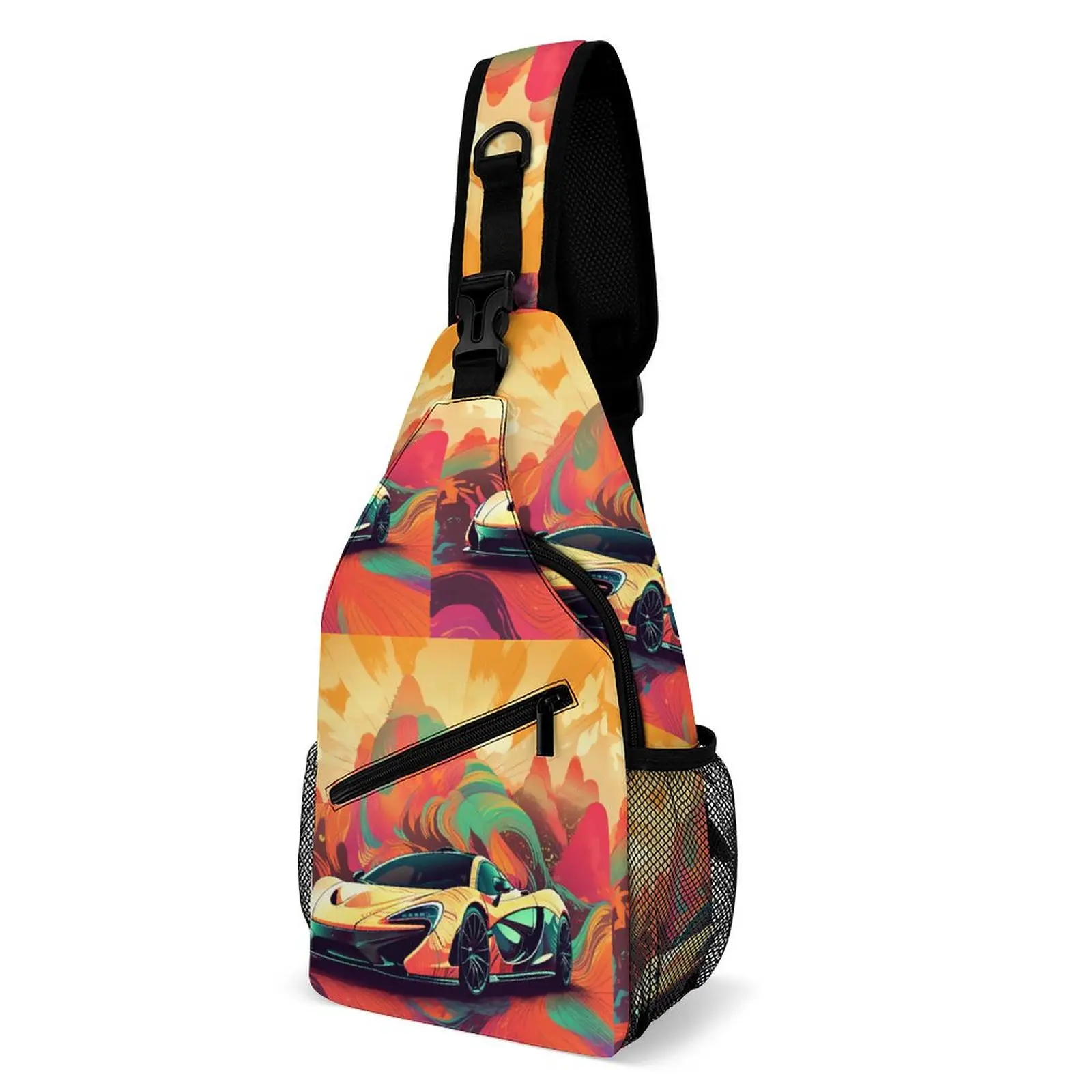 

Powerful Sports Car Chest Bags Unisex Neo Fauvism Cover Art Print Shoulder Bag Leisure Crossbody Bag Sport Fishing Sling Bags