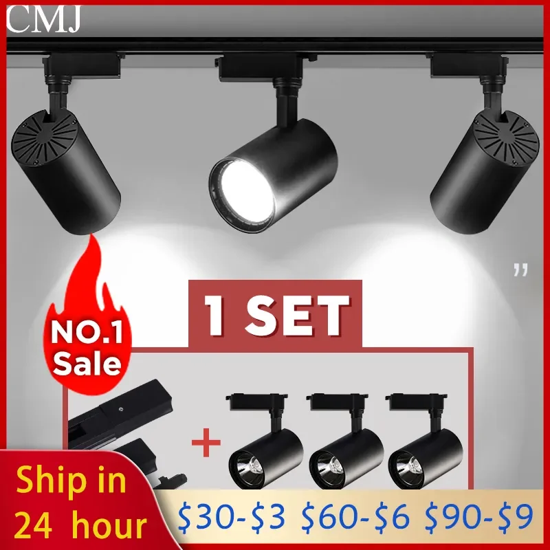 

NEW Set Led Track Light Fixture COB Track Lighting Lamp Rail Spot Lights Led 20/30/40W Spotlight Clothing Shop Store Home 220V