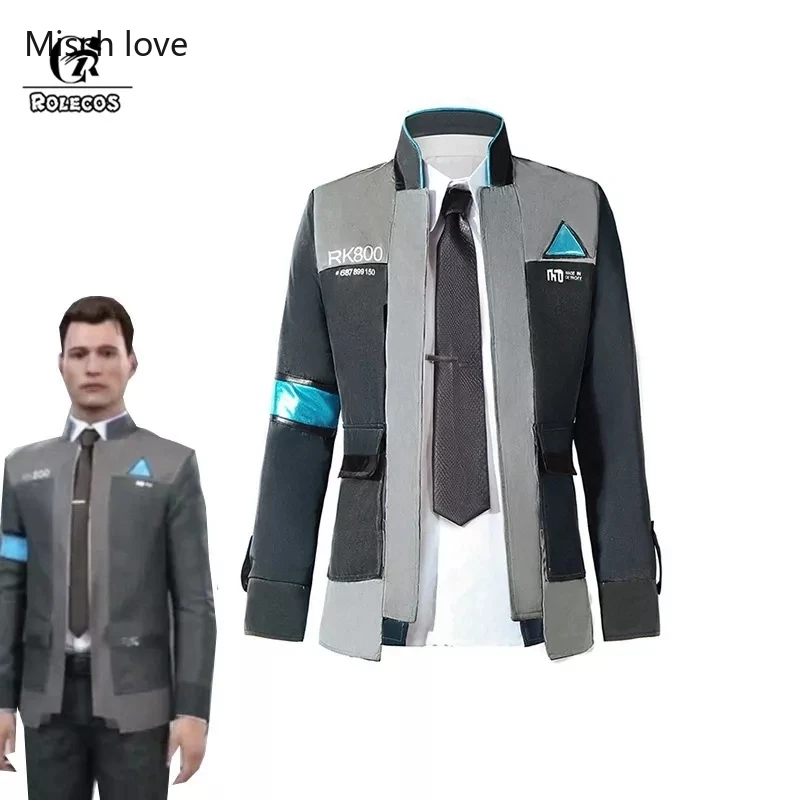 

ROLECOS Game Detroit Become Human Cosplay Costume Connor Cosplay Uniform Men Jacket White Shirt Tie RK800 Coat Costume Full Set