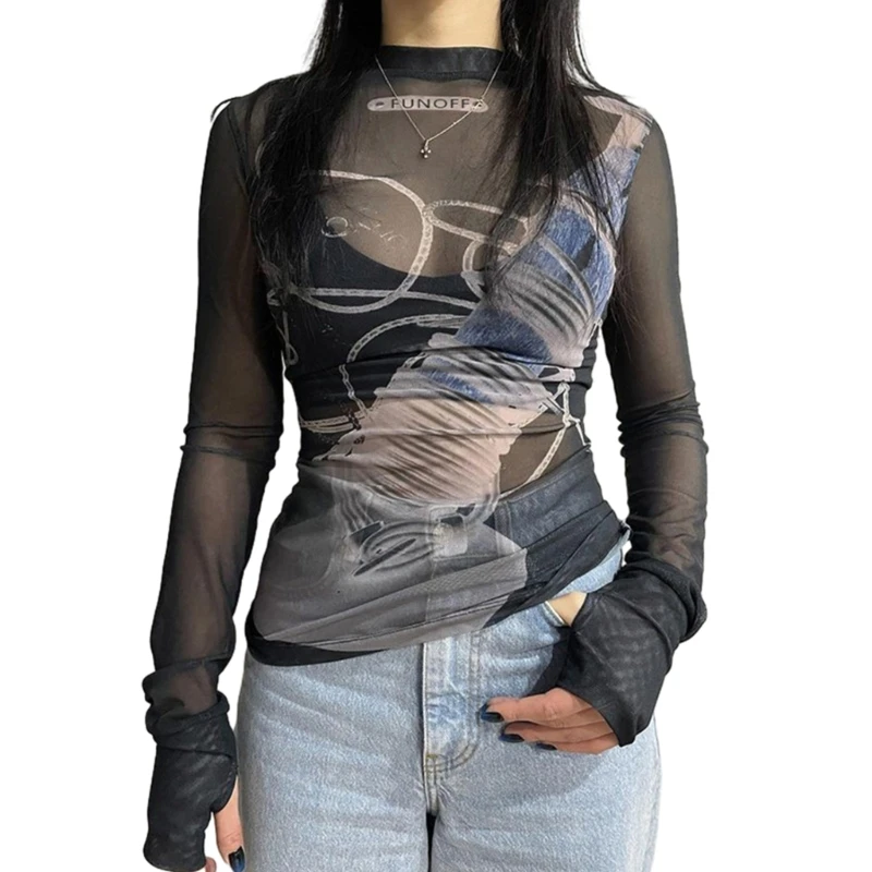 

Women's Long Sleeve Shirt Graphics Print Fit Blouse Tops Y2k Streetwear