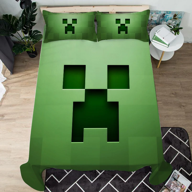 Sheet sets Game Cartoon Mine Bed Flat Sheet Coverlet Children Kids Room Decoration Bed Sheet Bed Linen Pillowcases