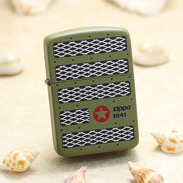

Подлинная масляная Зажигалка Zippo, медная ветрозащитная Военная зеленая пятиконечная звезда, керосиновые зажигалки, подарок, защита от подд...